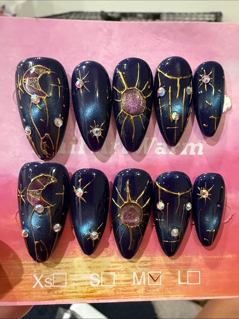 Galaxy Sun & Moon Press-On Nails - Navy with Gold Accents